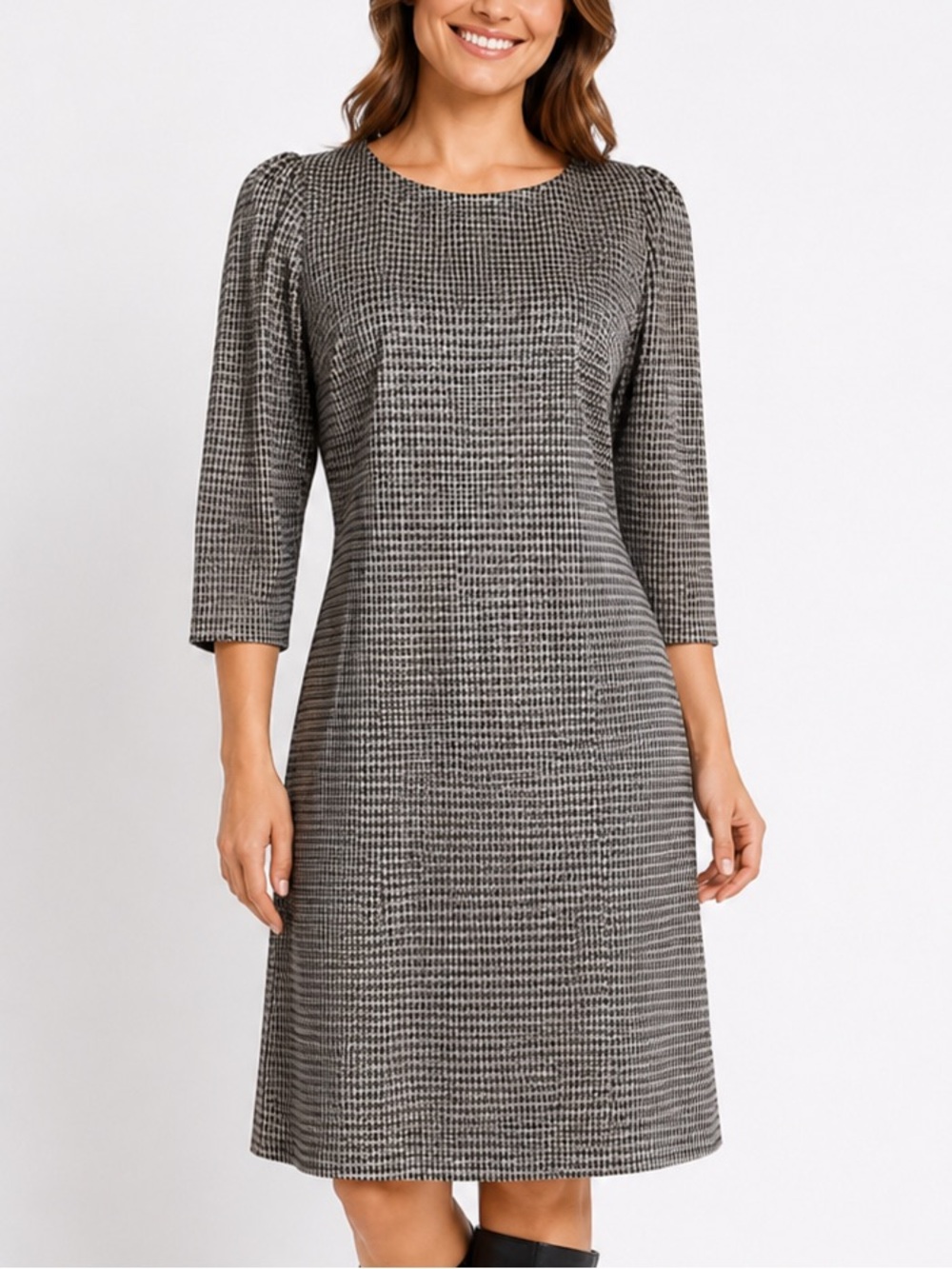 Ann Taylor black and white houndstooth (or micro-check) shift dress small